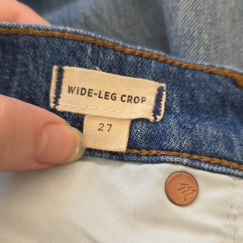 Madewell Jeans Women's 27 Fits 28x22 Blue Wide Leg Crop Raw Hem Faded Summer - Picture 9 of 14